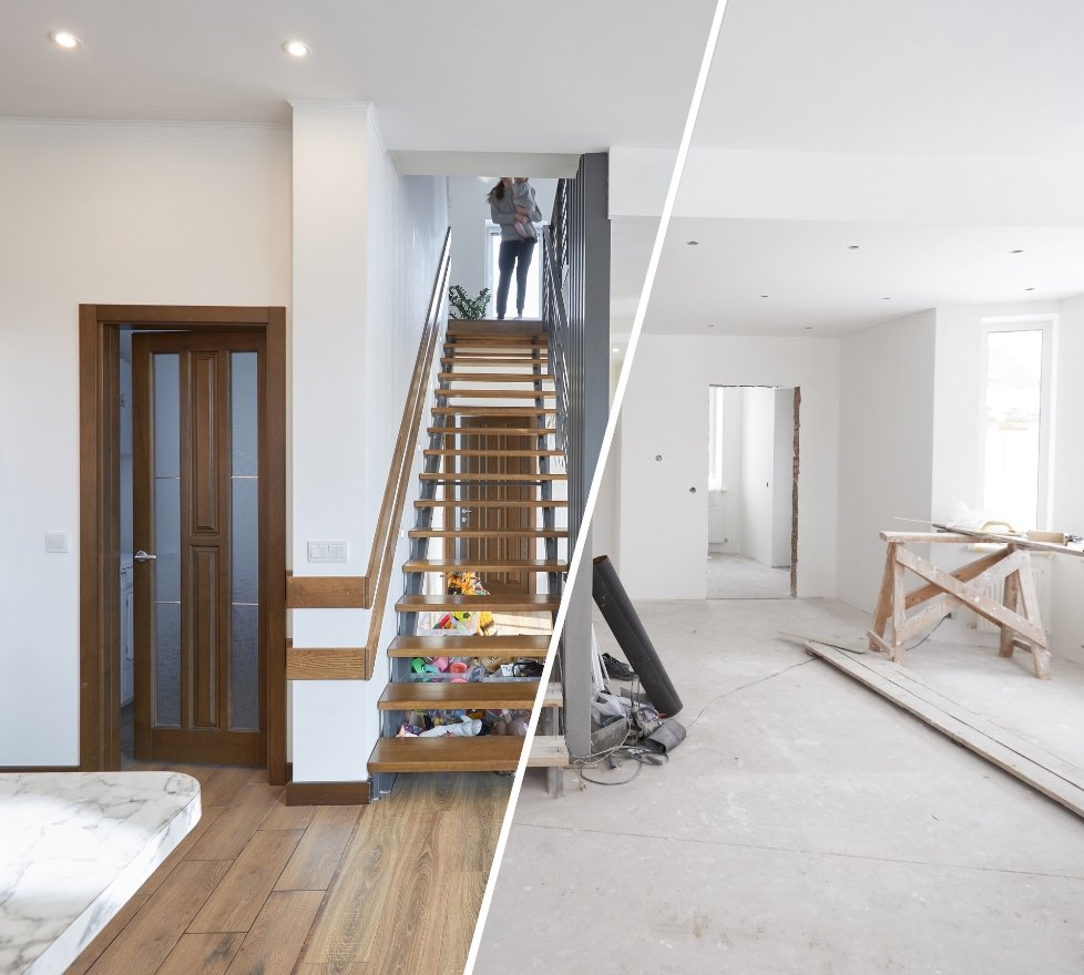 Vergelijking van een schoongemaakt en een renovatie-ruimte.